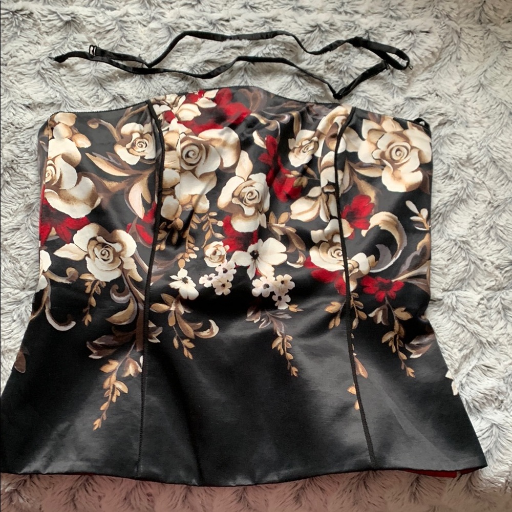 White House Black Market  Floral Satin Bustier Top
